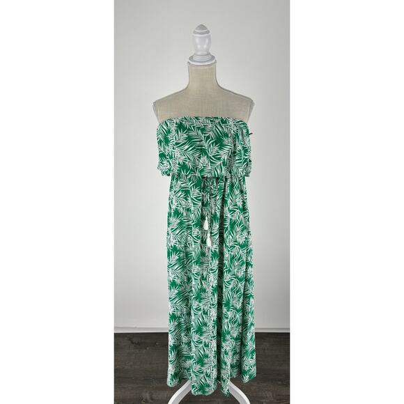 Japna Womens Tropical Strapless Maxi Dress Size Medium NWT Green White New - Picture 1 of 8